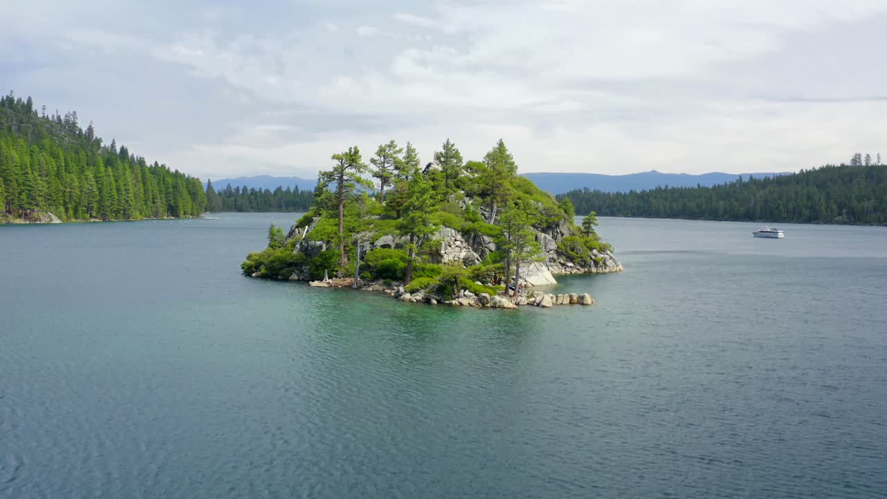 antena de la isla fanette en emerald bay, lago tahoe en 4k