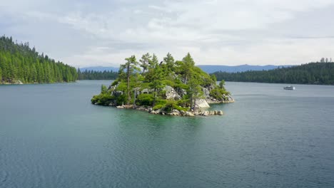 aerial of fanette island in emerald bay, lake tahoe in 4k