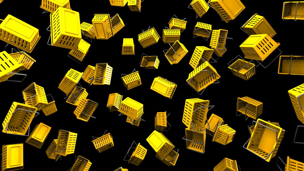 검은색 바탕에 노란색 쇼핑 바구니