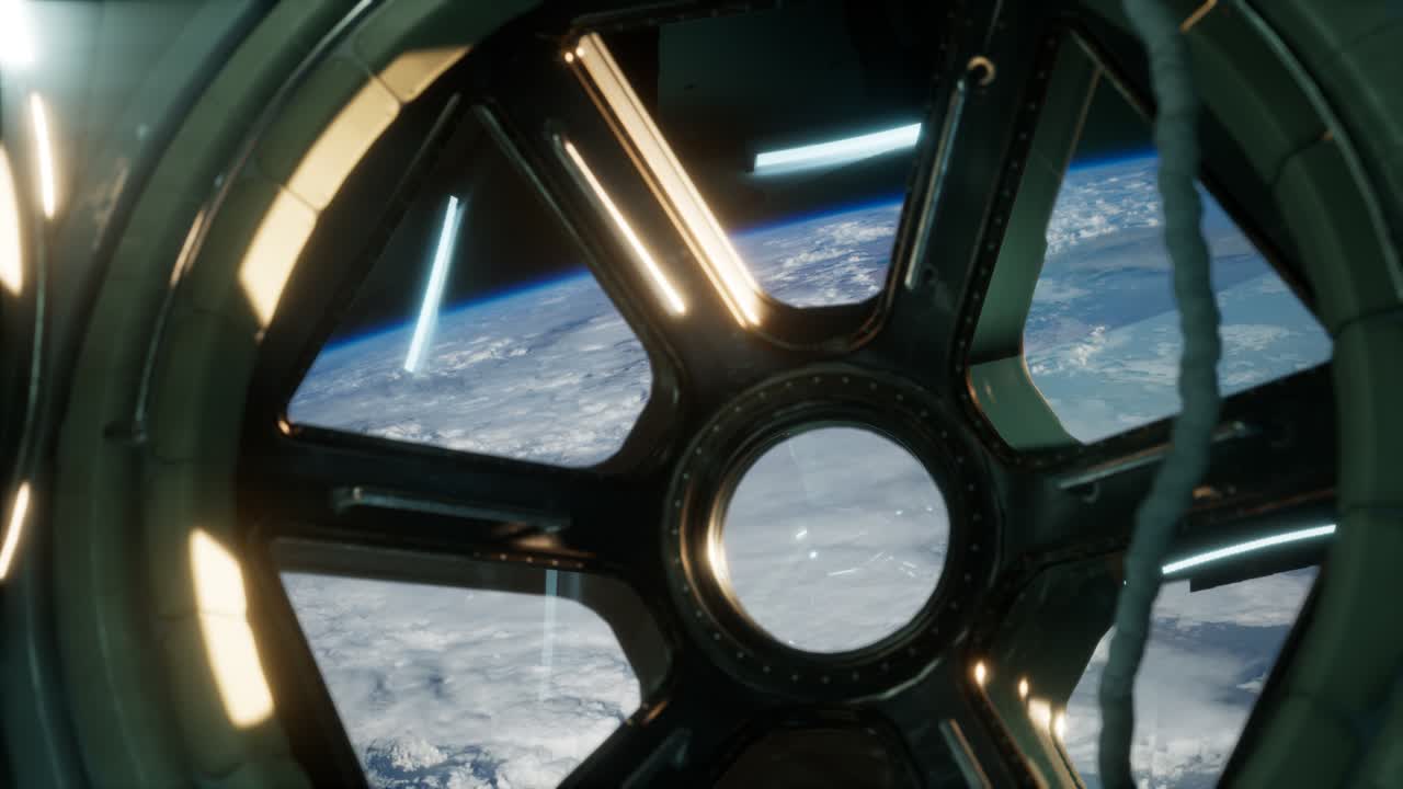 Vista dalla cabina di pilotaggio della Stazione Spaziale Internazionale in orbita vicino al Pianeta Terra