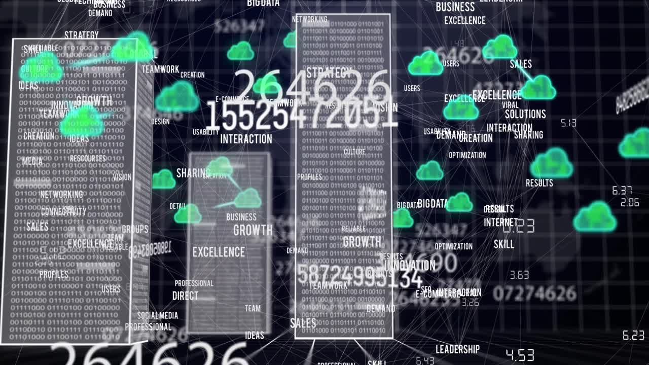 animación de nubes, procesamiento de datos a través de servidores informáticos