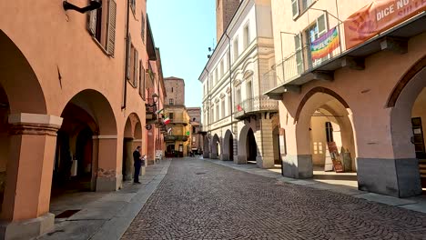 empty cobblestone street with historic buildings