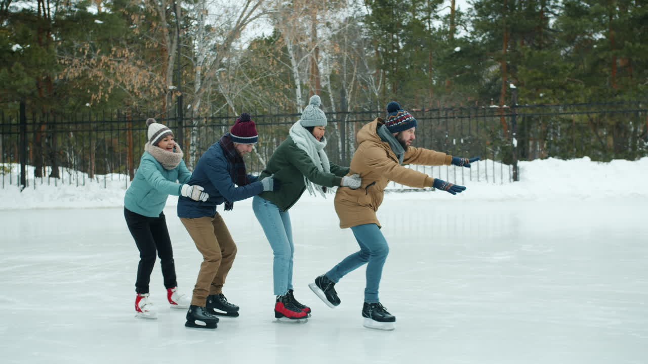 Friends Ice Skating in Winter