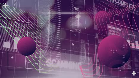 Animation-of-abstract-shapes-over-digital-interface-with-against-pink-background