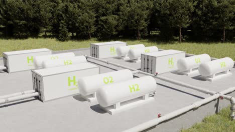 hydrogen tanks and container in facility. 3d animation