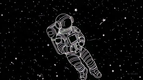 astronaut floating in starry space - outline illustration
