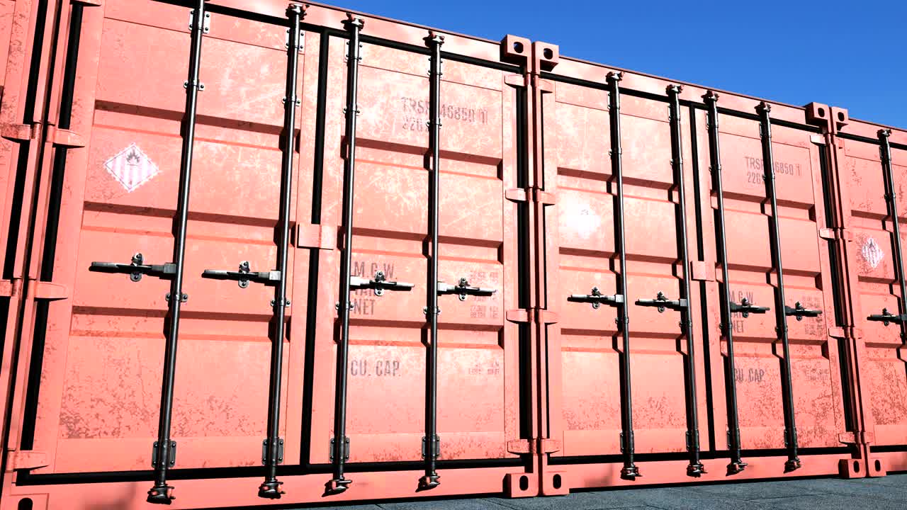빨간색 화물 운송 컨테이너의 줄