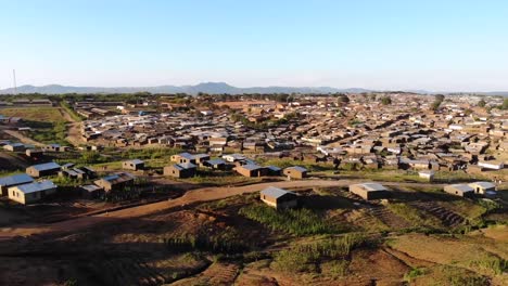 countryside village houses in malawi, aerial view on poverty in africa