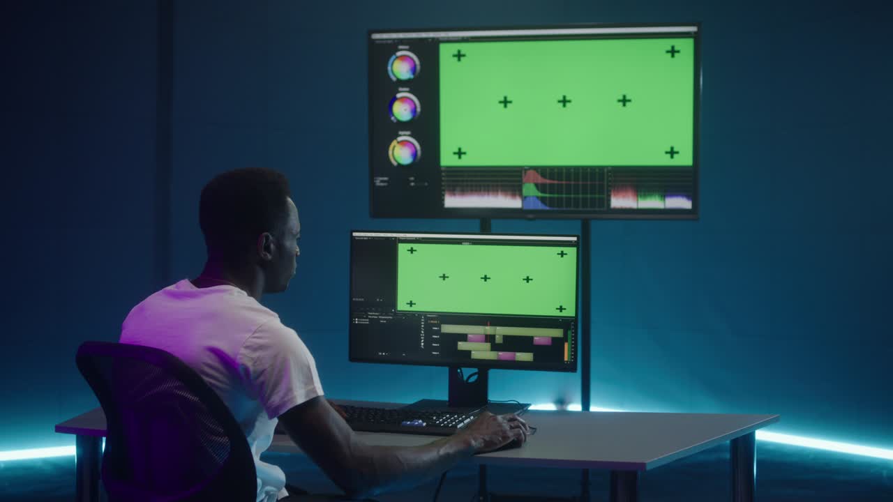 editor de video en el trabajo en la sala de edición