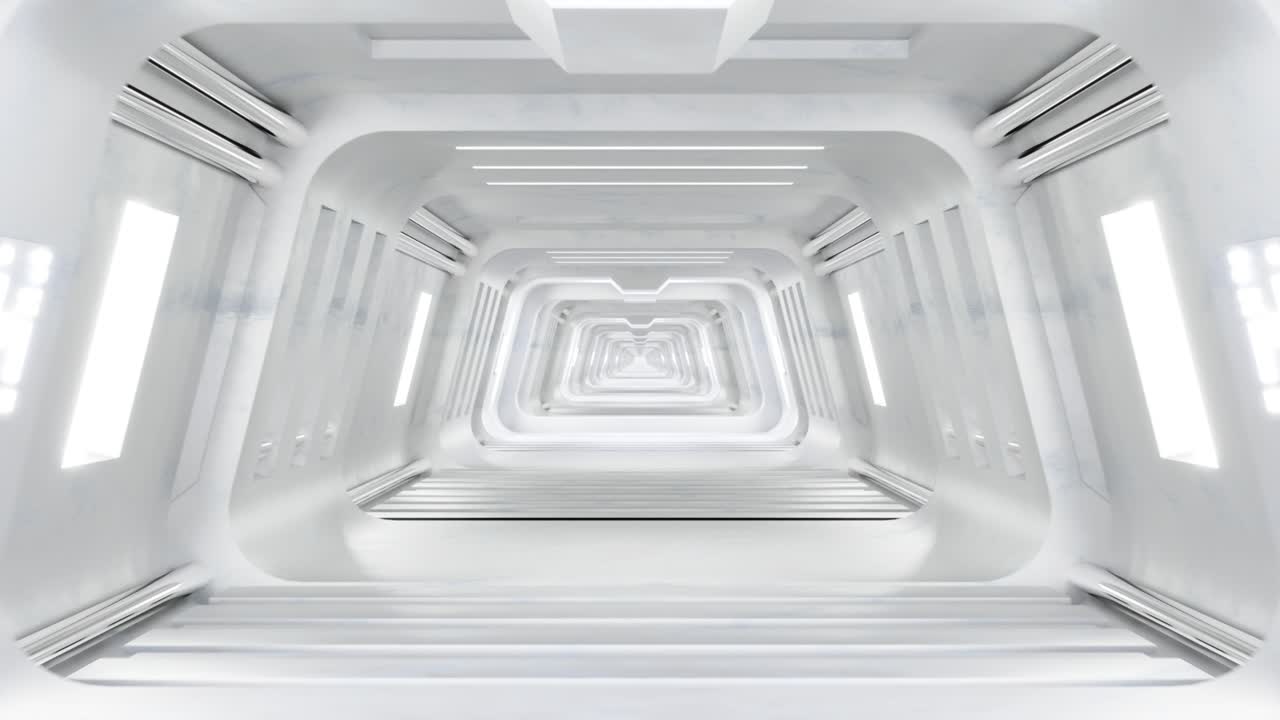 3D render of futuristic spaceship with white corridor