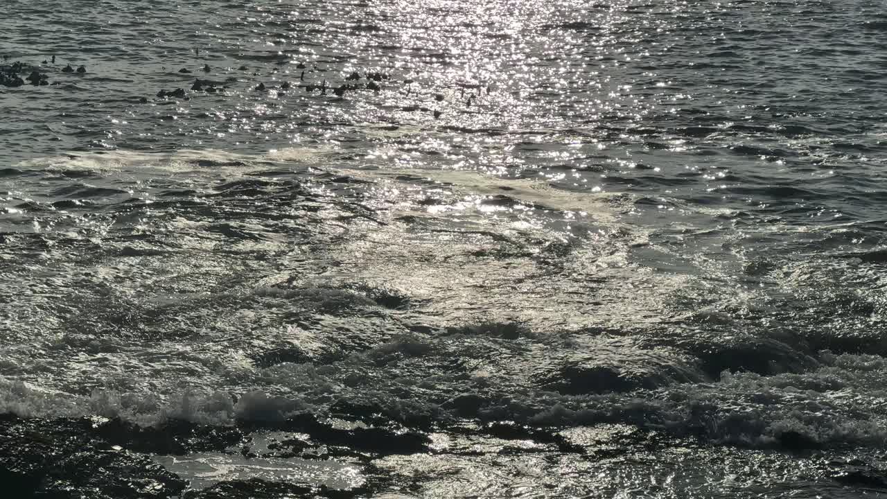 Sun kissed Atlantic Ocean, shimmers in the late afternoon light of Sea Point’s sun in Cape Town, South Africa.