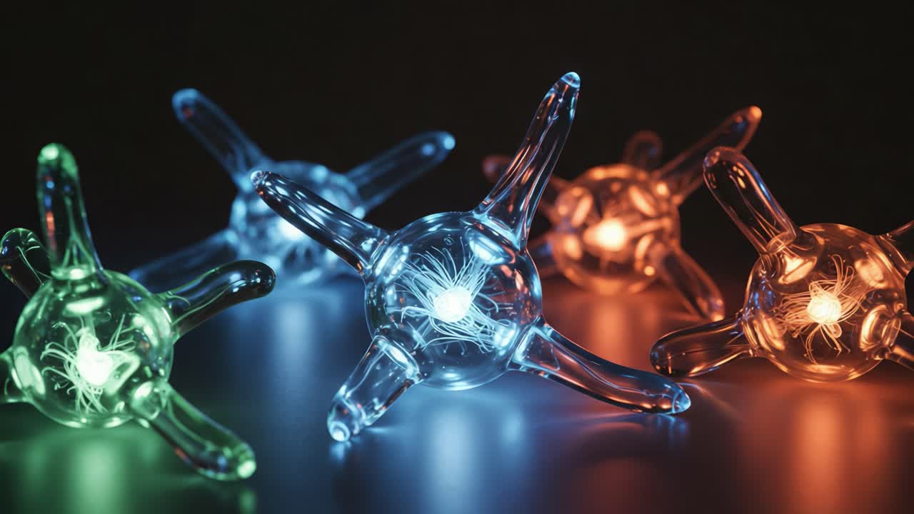 An Artistic Display of Glowing Transparent Structures Illuminated in Vivid Colors, Showcasing Intricate Designs and Modern Aesthetic Appeal with a Futuristic Touch