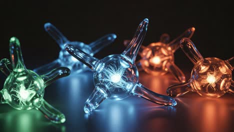 An Artistic Display of Glowing Transparent Structures Illuminated in Vivid Colors, Showcasing Intricate Designs and Modern Aesthetic Appeal with a Futuristic Touch