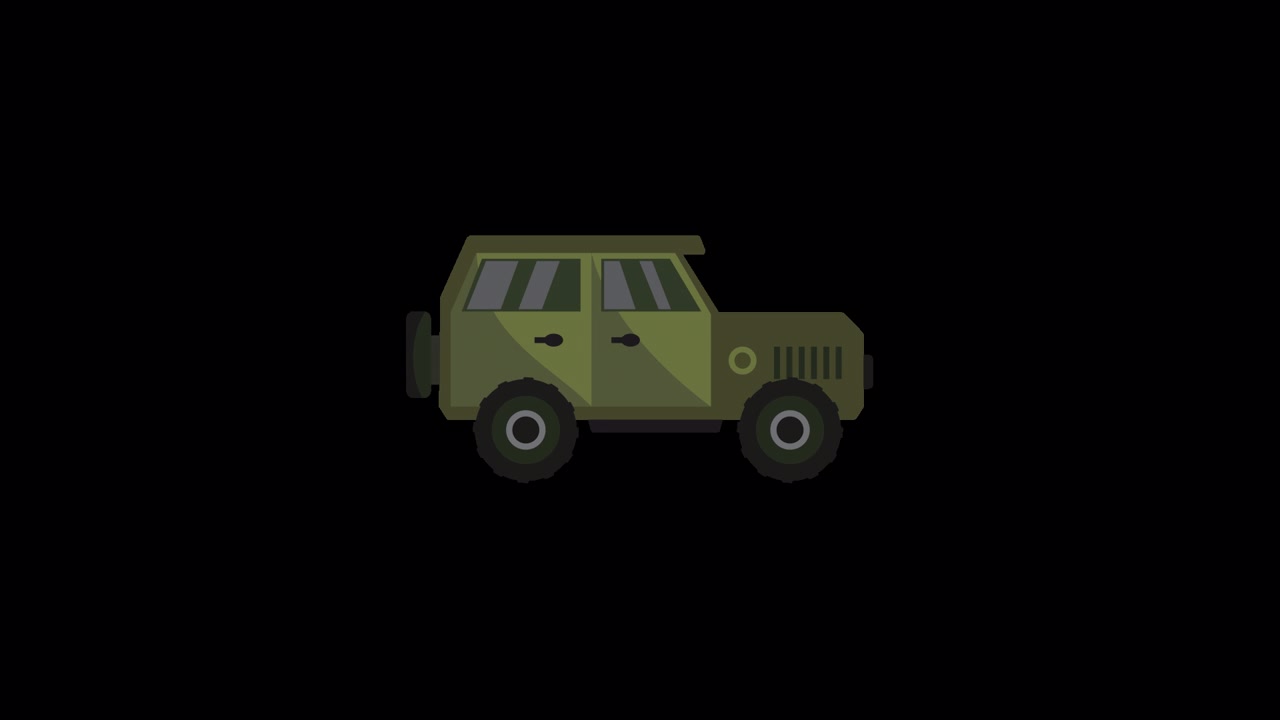 Animazione in flat design di un veicolo fuoristrada verde