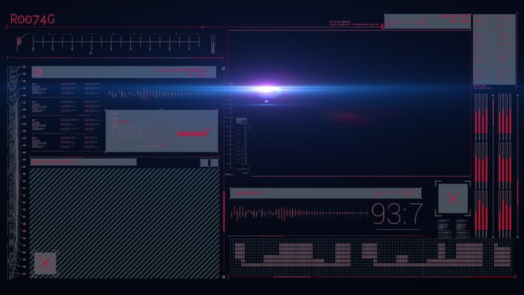 Animation of light trails over data processing on black background