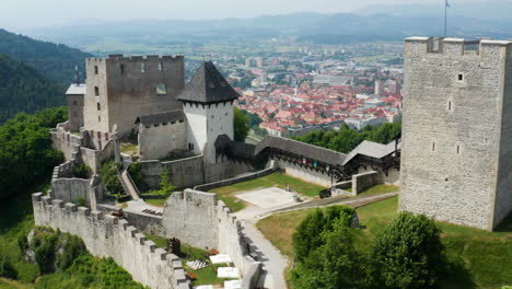 aerial showcase of celje castle’s historic architecture and courtyards