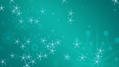 Animation-of-snowflakes-falling-on-green-background