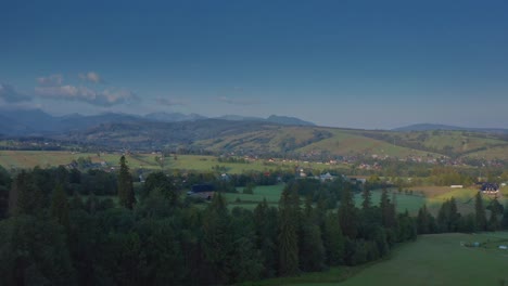 vista of green nature and mountainside villages in dzianisz in tatra county, lesser poland voivodeship, southern poland