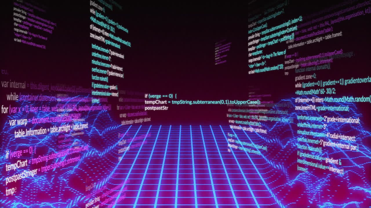 Animation von Datenverarbeitung über digitalen Bergen