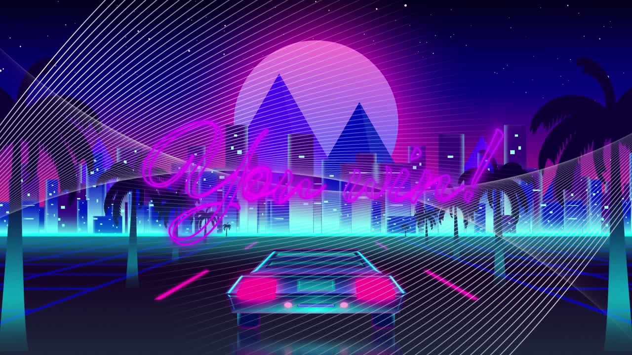 Words You Win! written in neon letters with back of car driving