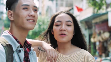 handheld view of vietnamese couple enjoying the view