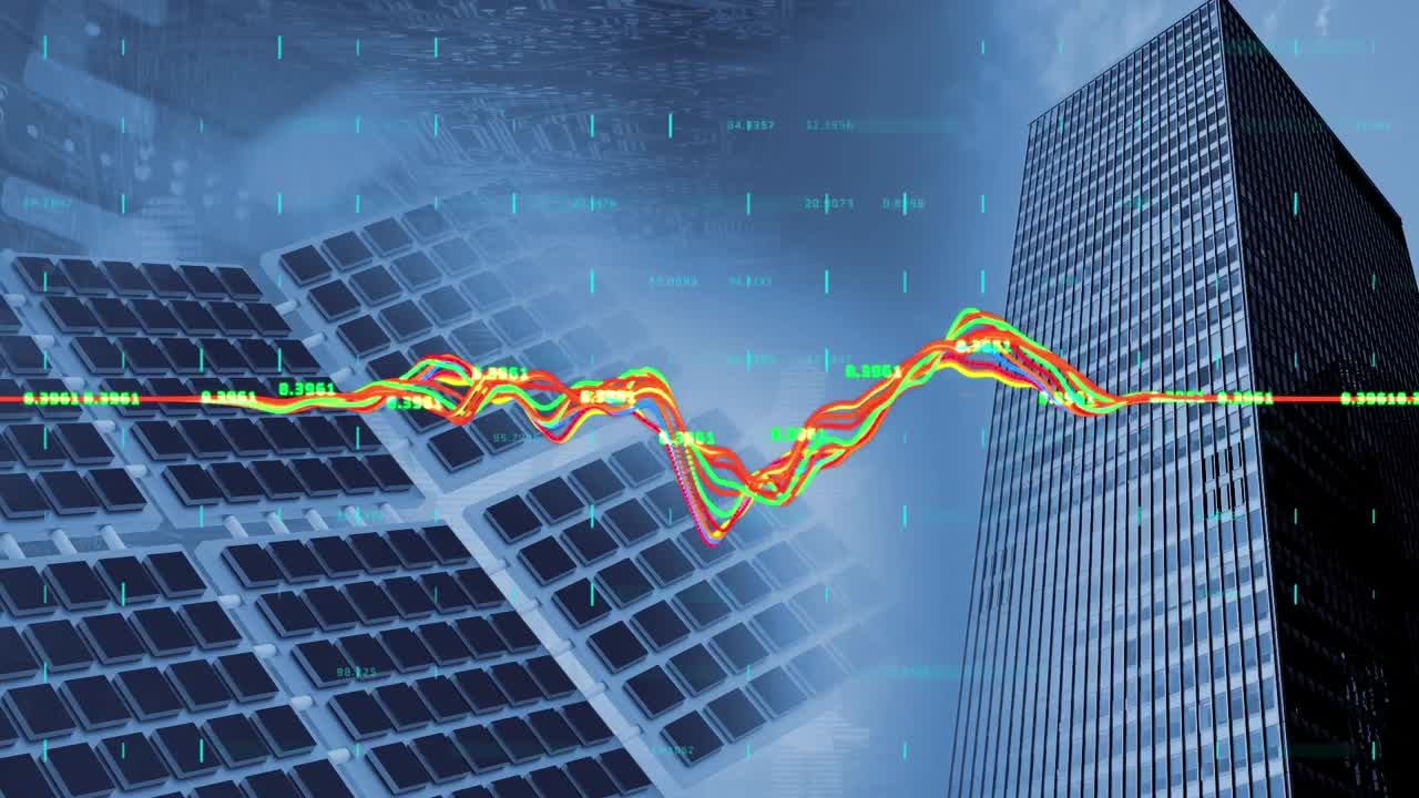 animación del procesamiento de datos en paneles solares