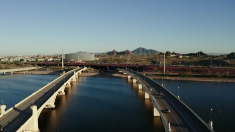 drone shot approaching the 202, red mountain freeway in tempe, arizona