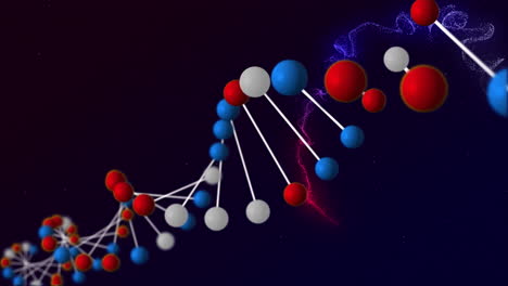 animación digital del giro de la estructura del adn y la onda digital contra un fondo negro