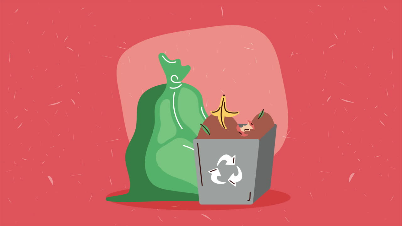 유기 쓰레기와 가방 애니메이션으로 된 비