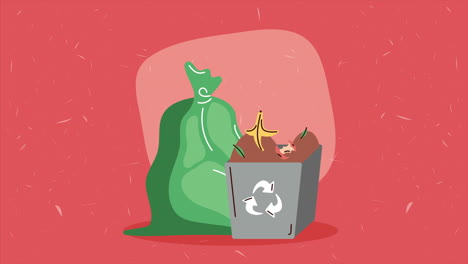 pot with organic garbage and bag animation