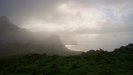 misty mountains and coastline views from monte monaco, sicily, under soft light