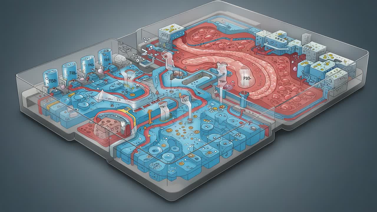 Intricate Visualization of Cellular Processes: A Detailed Look at the Interactions Within a Cell's Membrane, Organelles, and Cytoplasm, Highlighting Key Functions and Structures