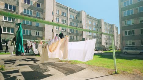 Laundry-blows-in-the-wind-and-dries-in-the-sunlight-in-the-Soviet-courtyard