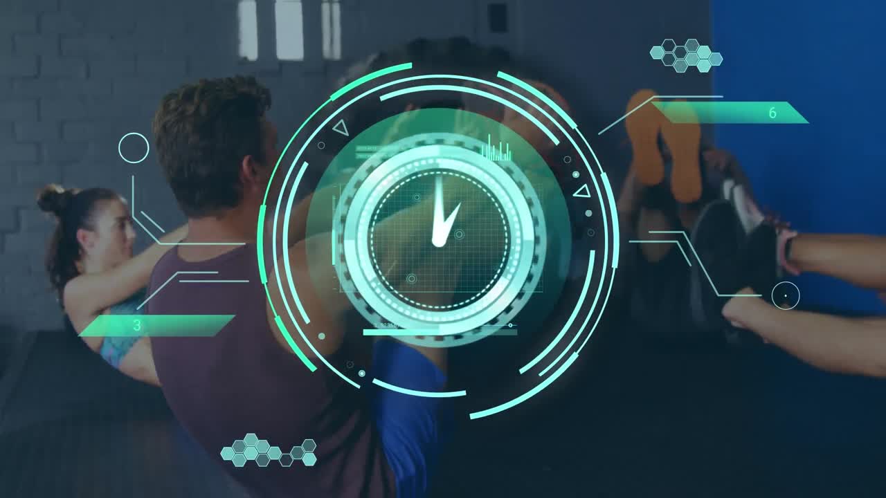 체육관에서 운동하는 다양한 사람들을 대상으로 한 데이터 처리 애니메이션