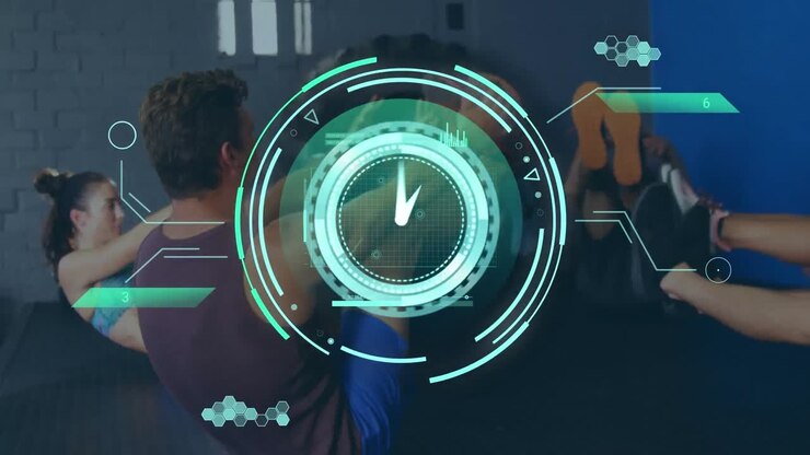 Animation af databehandling over forskellige personer, der træner i et fitnesscenter