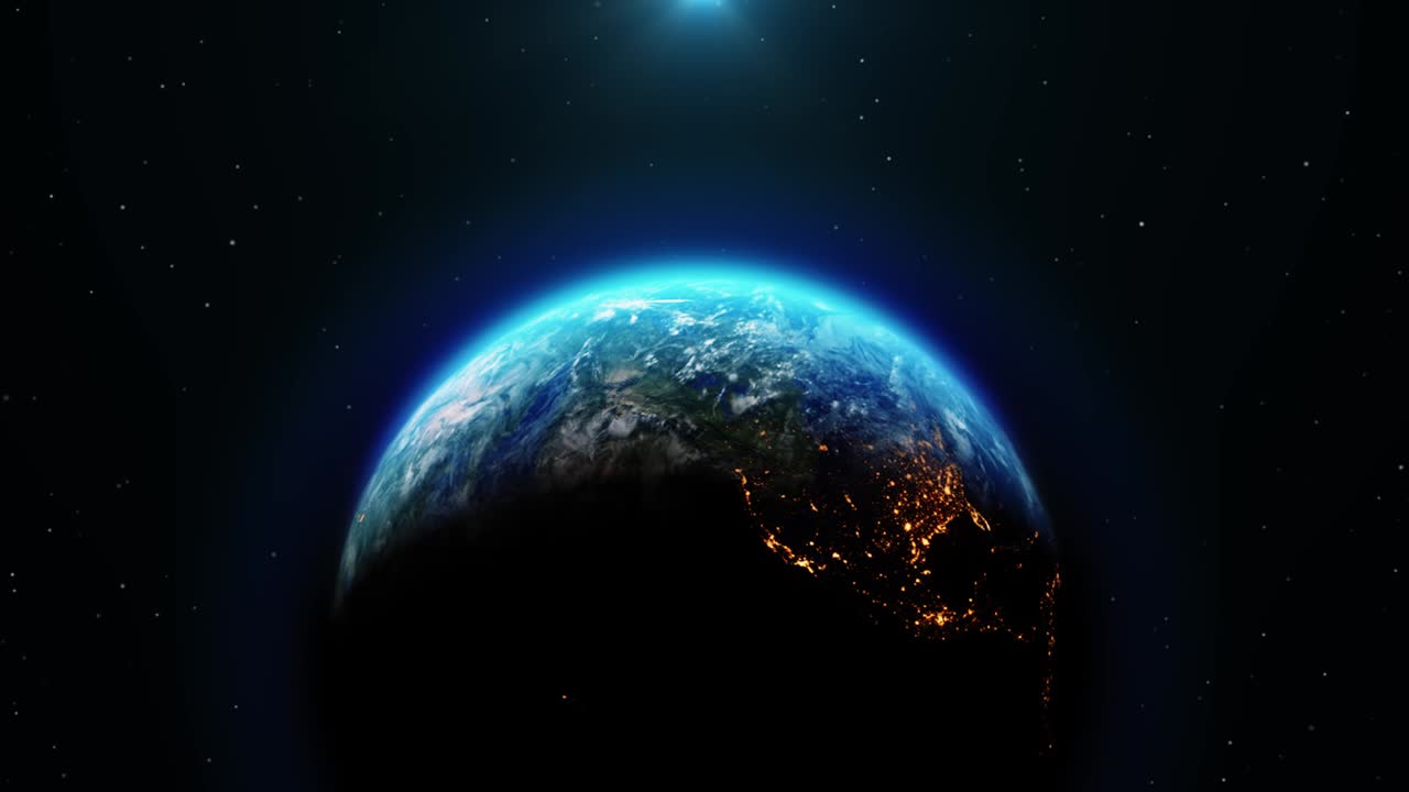 Sun Above Planet Earth View From Space Earth orbit 4k Loop Animation.