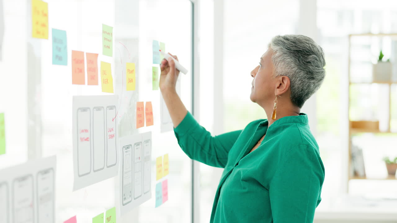 Business woman, brainstorming and planning