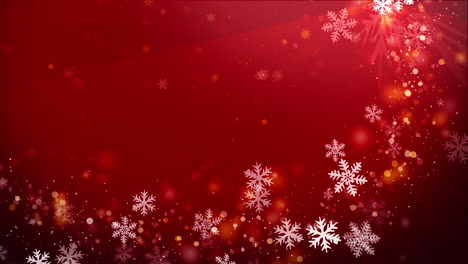 curved christmas frame made of white snowflakes on a red festive animated background with particles. looped motion graphics.