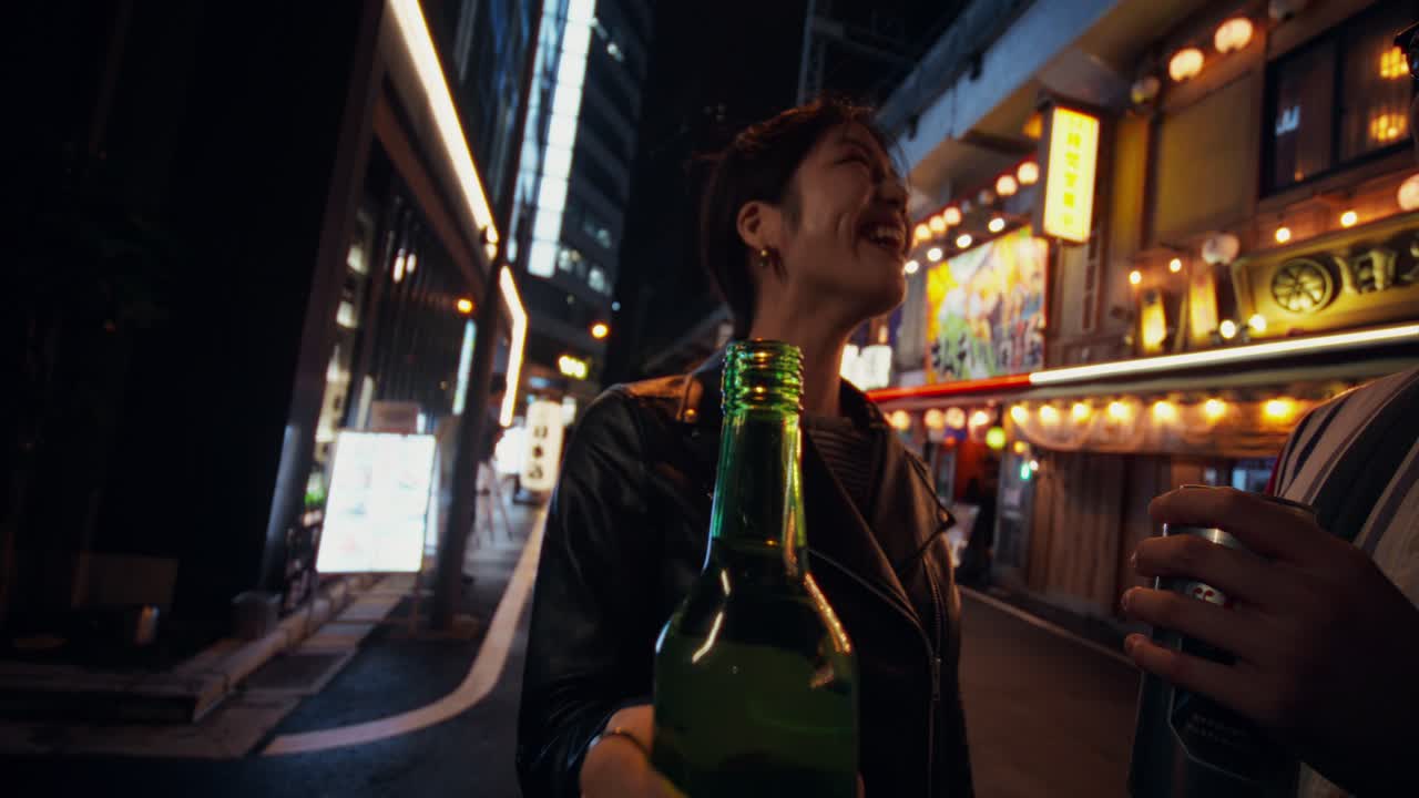 Woman Drinking Alcohol in a Night City