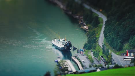 timelapse video of the ferry arriving and unlading at geiranger ferry terminal