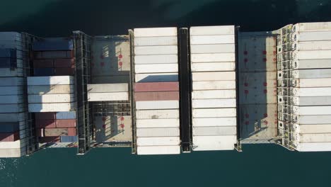 drone shot directly above a shipping container preparing for voyage