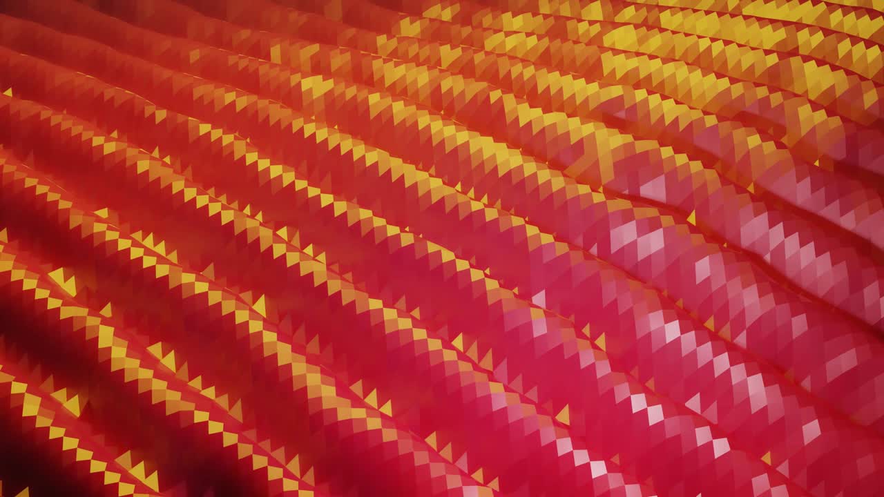 Latar belakang low poly abstrak kreatif dan bergaya dalam 4K. Gelombang abstrak bergerak di permukaan mengkilap secara berulang. Animasi mulus, lembut, dan tanpa batas. Latar belakang geometris minimalis sederhana. Warna merah