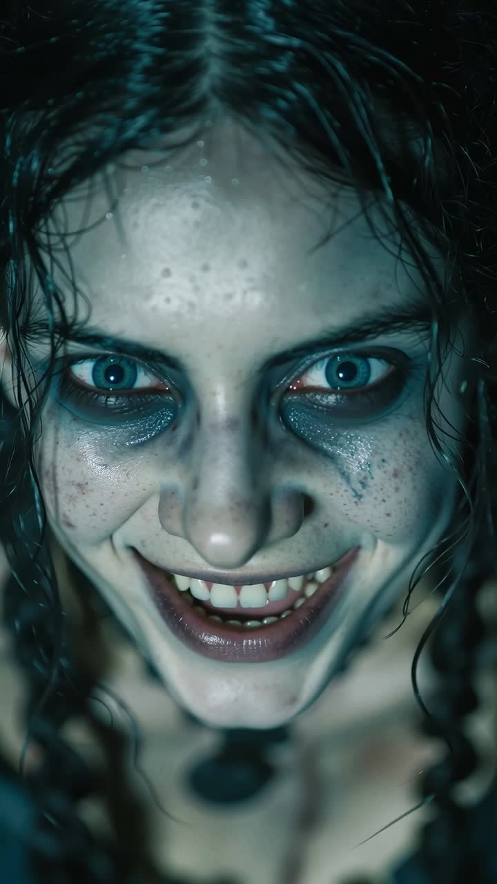 A woman with blue eyes and a black dress