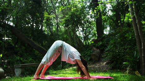 mujer madura haciendo yoga en el parque 4k