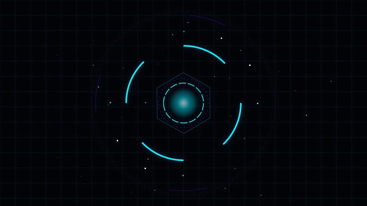 Abstract Digital HUD Interface with Rotating Hexagonal Elements