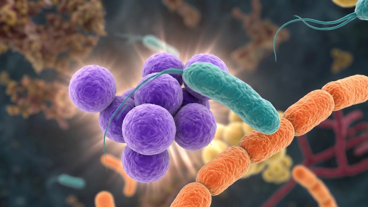 Visione microscopica di vari organismi virali e batterici
