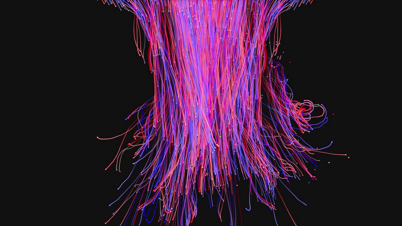 fondos mágicos de partículas - líneas de neón coloridas que fluyen en fondo negro