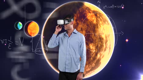 Ecuaciones-Matemáticas-Y-Sistema-Solar-Flotando-Contra-El-Hombre-Usando-Auriculares-Vr