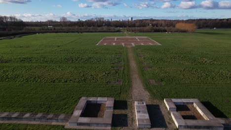 fly over outlined remains of roman regiment fortification with clear blueprint of the original waterlinie defense settlement