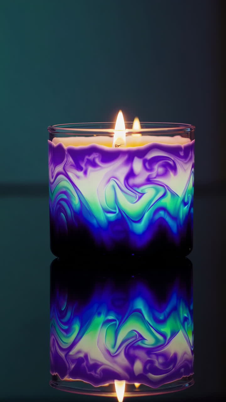 Colorful Marbled Candle in Glass Jar